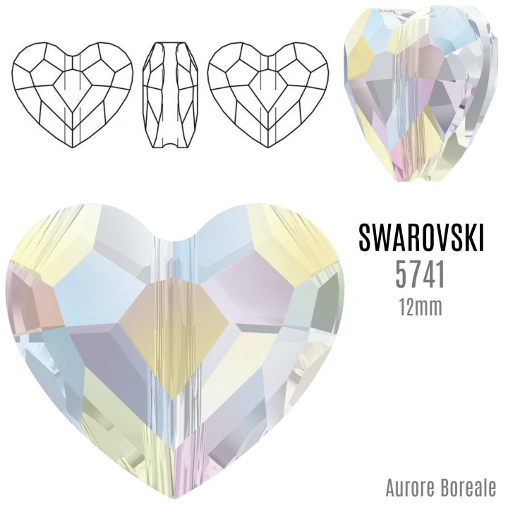 Cuenta Corazón 5741 Swarovski 12mm, color Aurore Boreale(AB)