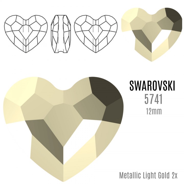 Cuenta Corazón 5741 Swarovski 12mm, color Metallic Light Gold 2x