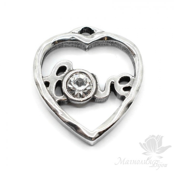 Heart pendant with Swarovski Crystal chaton, Zamak silver plated