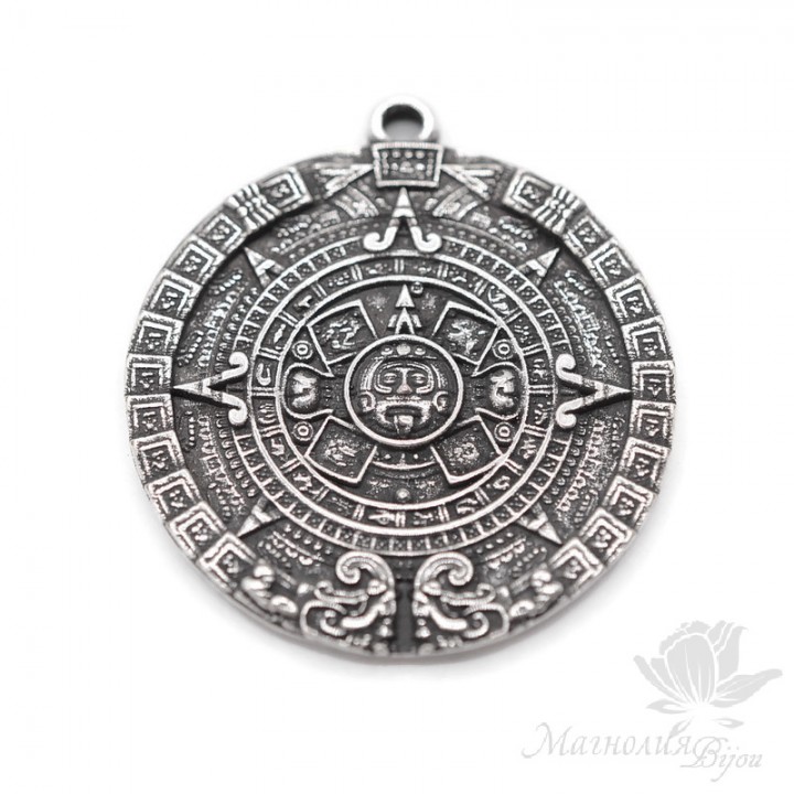 Mayan medallion 31mm, Zamak silver plated