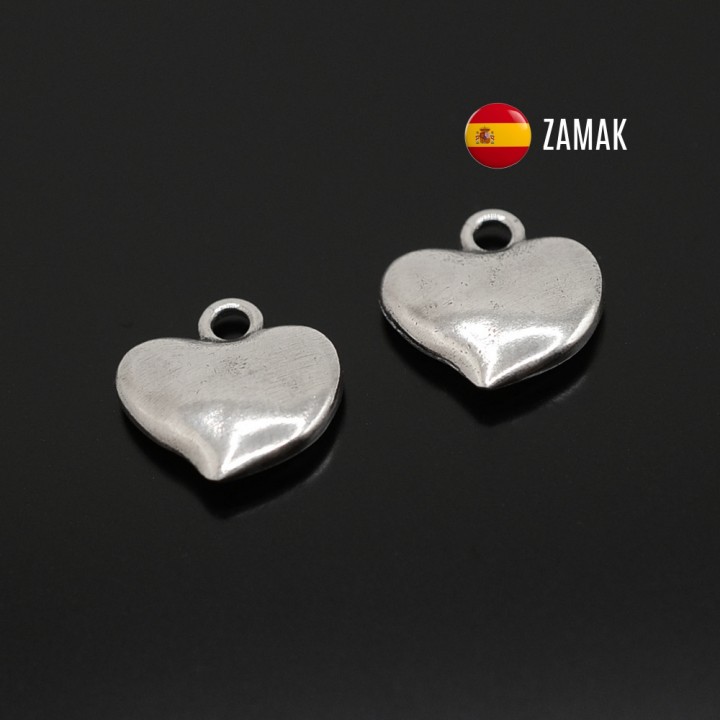 Pendant Heart 14mm volumetric, Zamak silver plated