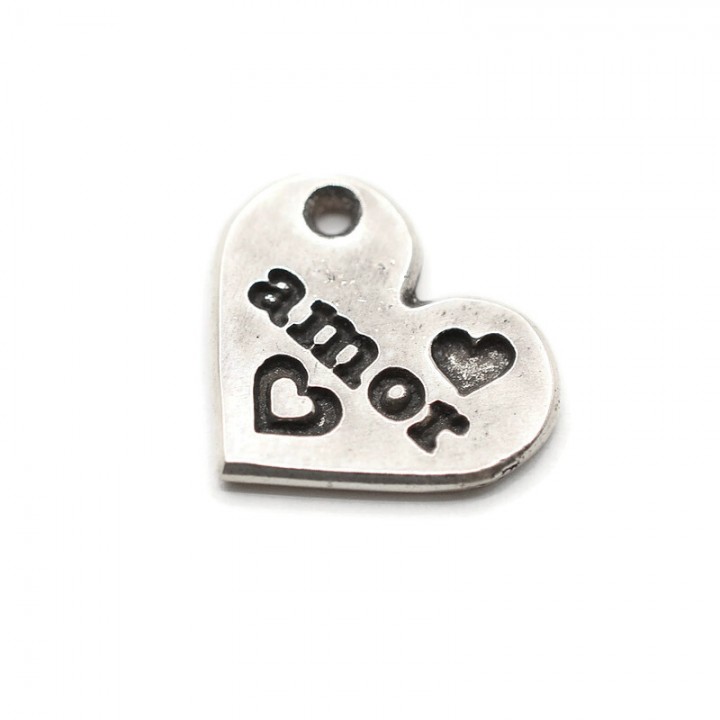 Pendant heart with the inscription Amor, Zamak silver plated