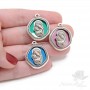 Pendant Virgin Mary and baby Jesus color lilac, Zamak silver plated
