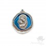 Pendant Virgin Mary and baby Jesus color blue, Zamak silver plated