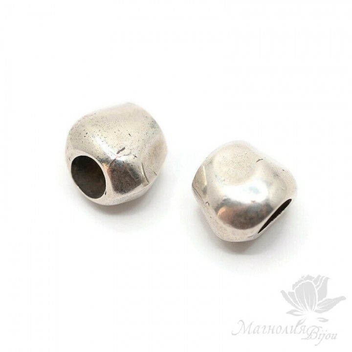 Irregular shape bead 10mm 1 piece, Zamak silver plated