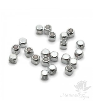 Square bead 3mm 10 pieces, silver plated