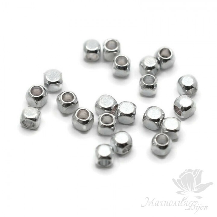 Square bead 3mm 10 pieces, silver plated