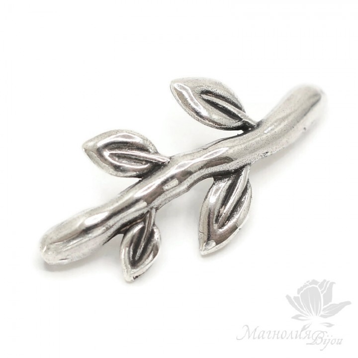Decorative element Twig with leaves, Zamak silver plated