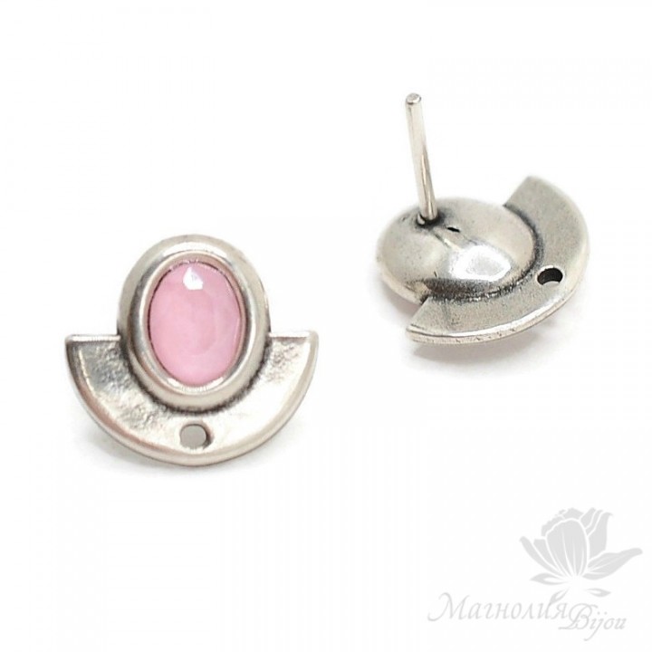 Studs Crescent moon pink, silver plated
