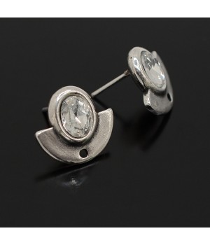 Stud earrings Crescent moon crystal, silver plated