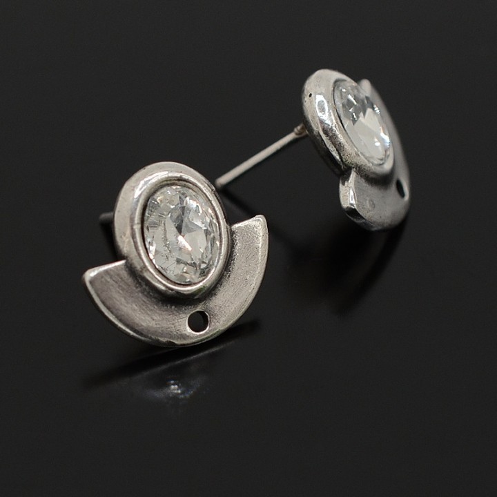 Stud earrings Crescent moon crystal, silver plated