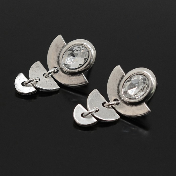 Long Stud earrings Crescent moon crystal, silver plated