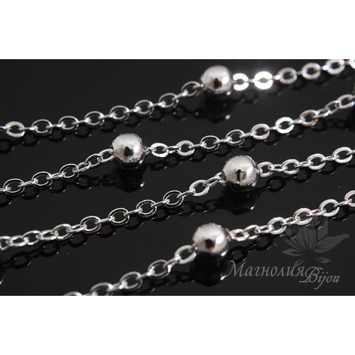 Chain with ball 3.5mm 50cm, rhodium plated