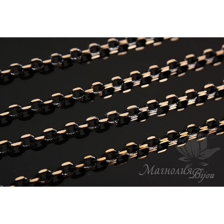 Chain "Gold on black" 50cm, 16 carat gold plated