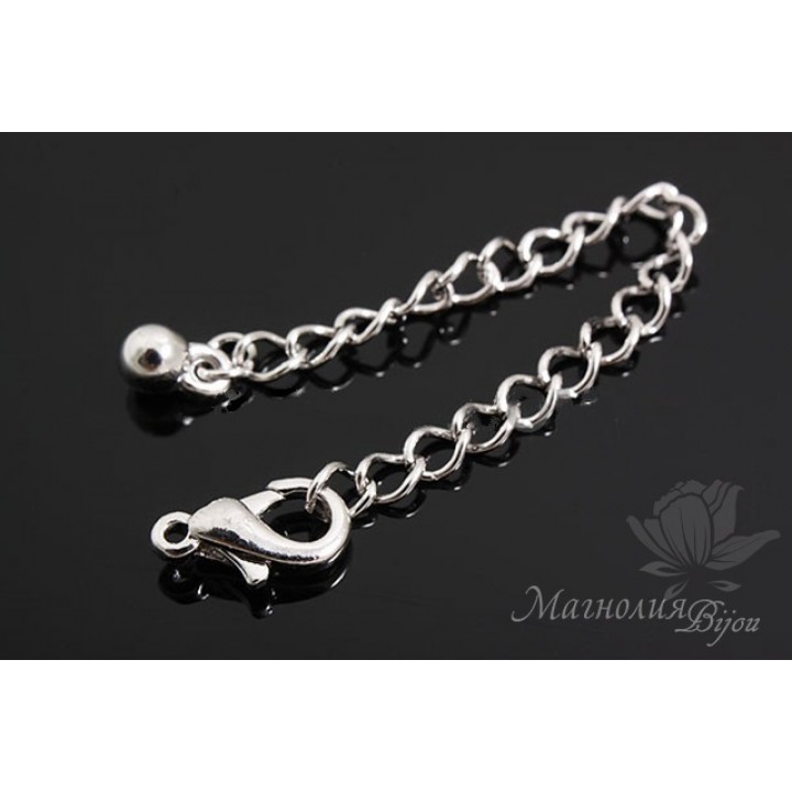 10mm Lobster clasp with extension chain, rhodium plated