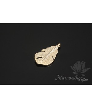 Feather pendant, 14k gold plated