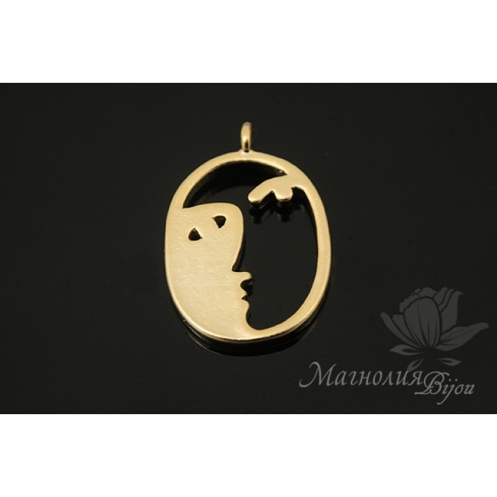 Face pendant, 14k gold plated