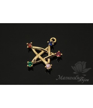 Pendant "Asterisk with colored cubic zirkonia", 14k gold plated