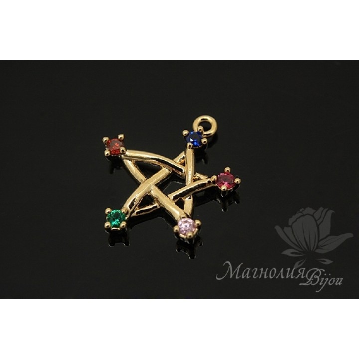 Pendant "Asterisk with colored cubic zirkonia", 14k gold plated
