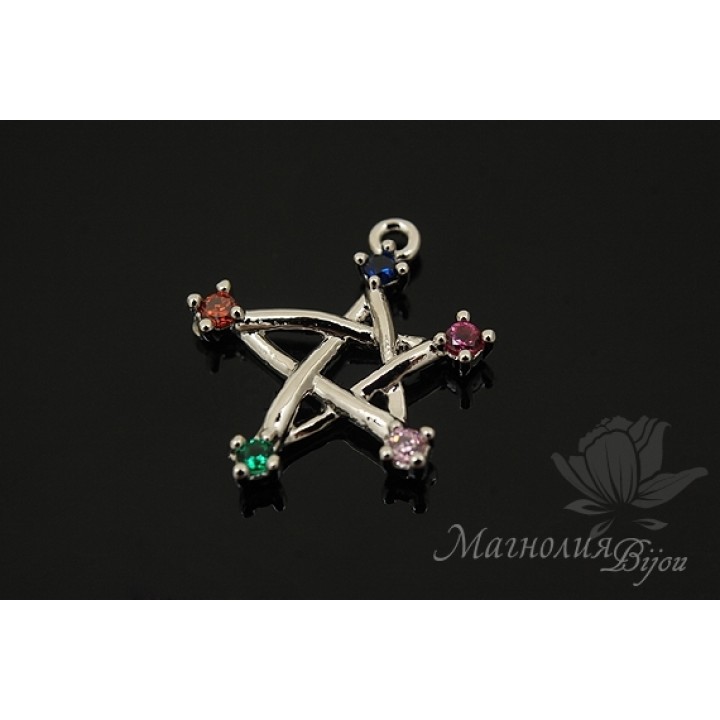Pendant "Asterisk with colored cubic zirconias", rhodium plated