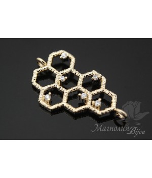 Honeycomb connector, 14k gold plated
