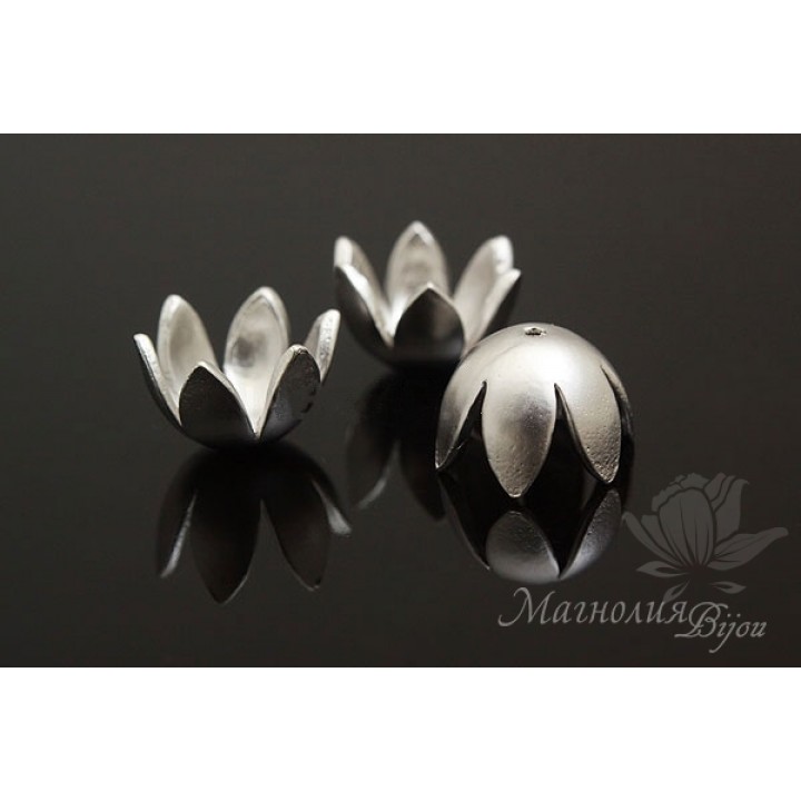 Cap for beads "lily of the valley", rhodium plated
