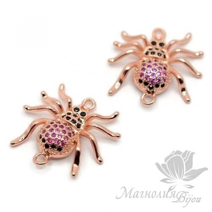 Connector "Spider" with colored cubic zirkonia, rose gold
