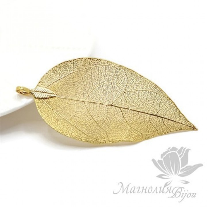 Pendant "Skeleton leaf", gold color