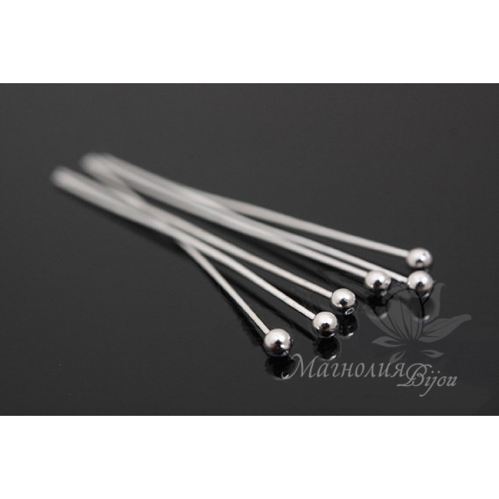 Pins with ball 30:0.5mm rhodium plated, 10 pieces