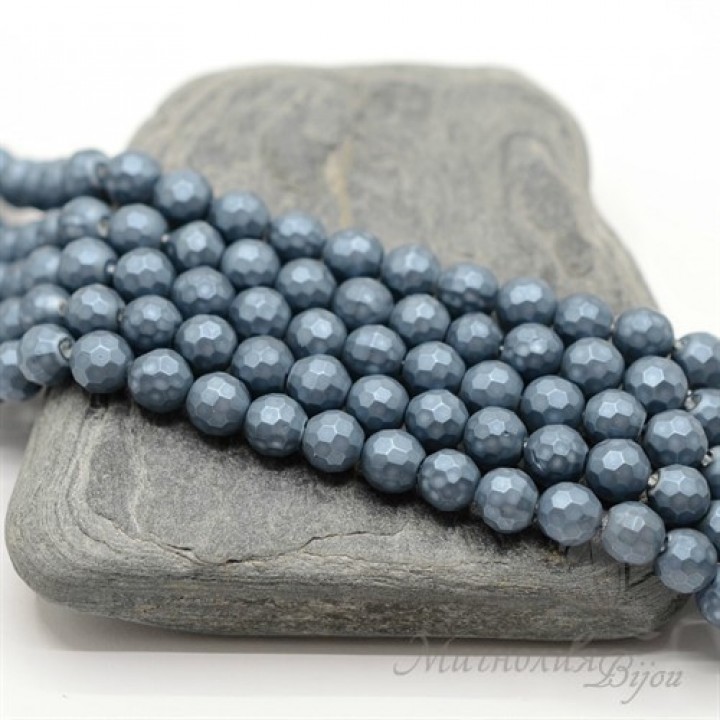 Mallorca pearls 6mm faceted matte steel blue, 10 pieces