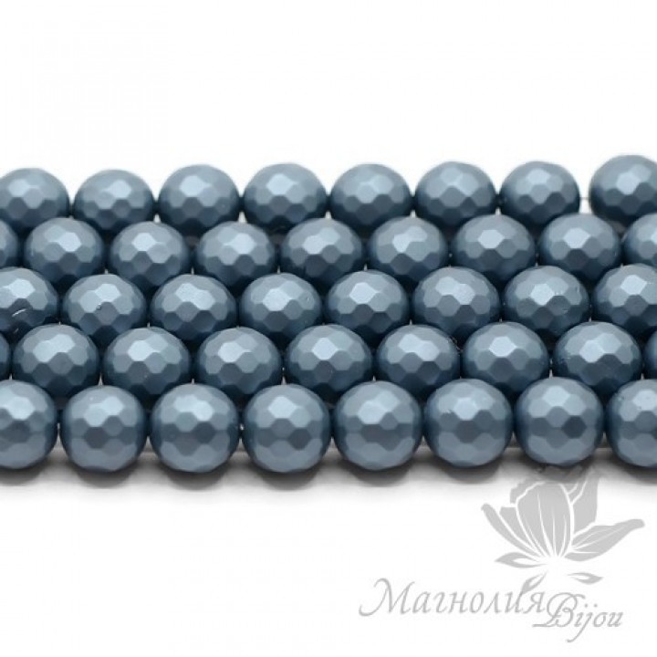 Mallorca pearls 10mm faceted matte steel blue, 5 pieces