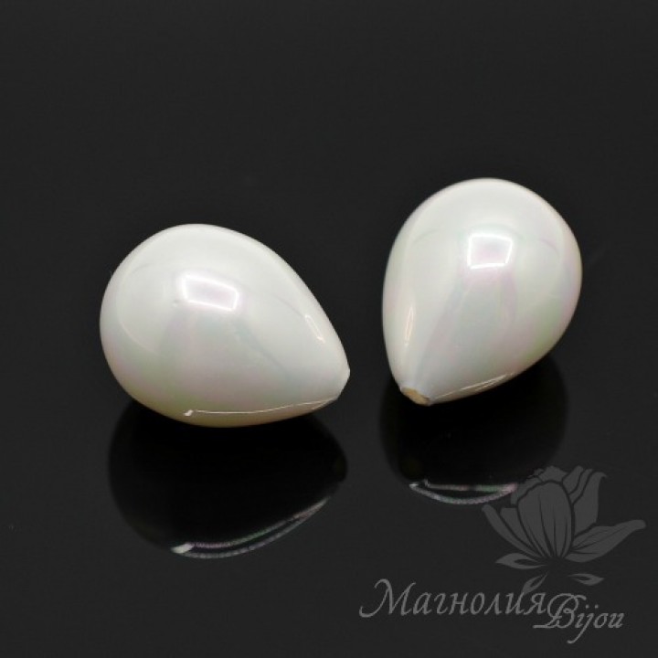 Cuentas de perla de concha 14:18mm semi-perforadas, color blanco