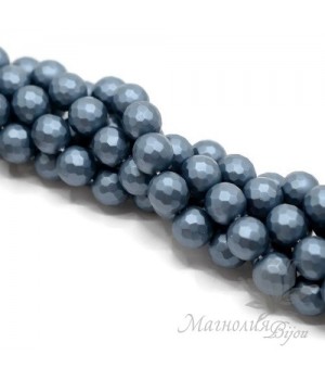 PEARL Mallorca, faceted 10mm, color "steel blue", full strand