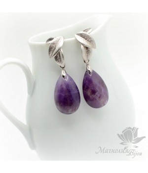 EARRINGS with drops of natural amethyst