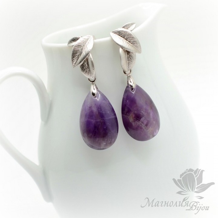 EARRINGS with drops of natural amethyst