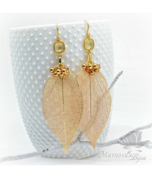 EARRINGS with natural leaves, gilding