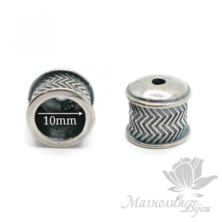 TERMINAL "Zigzag" para hilos, cordones o borlas de 10mm, plata antigua