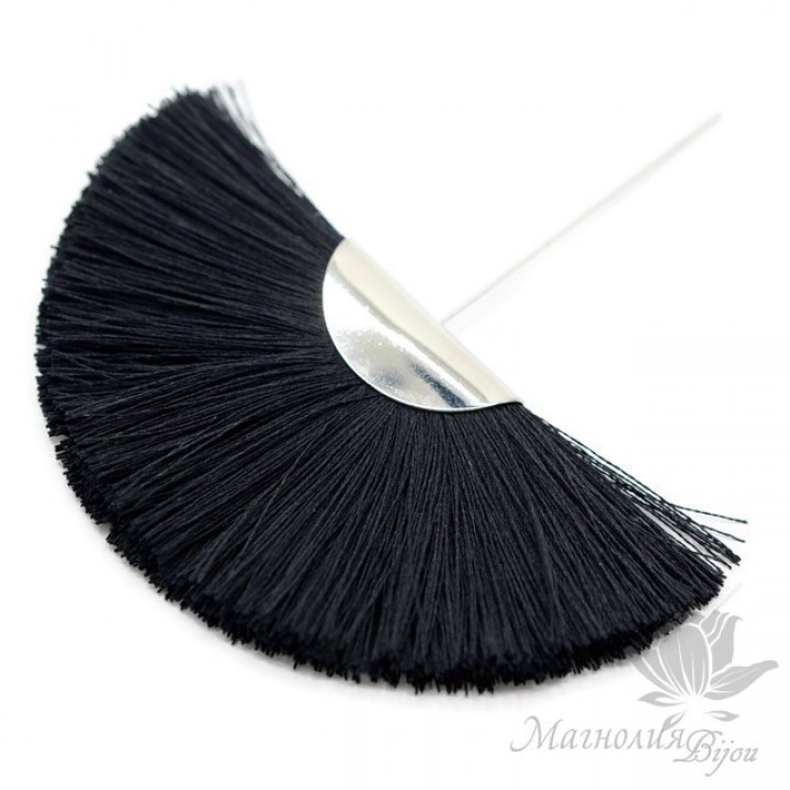 Silk fan brush "BLACK" with pin (rhodium plated)