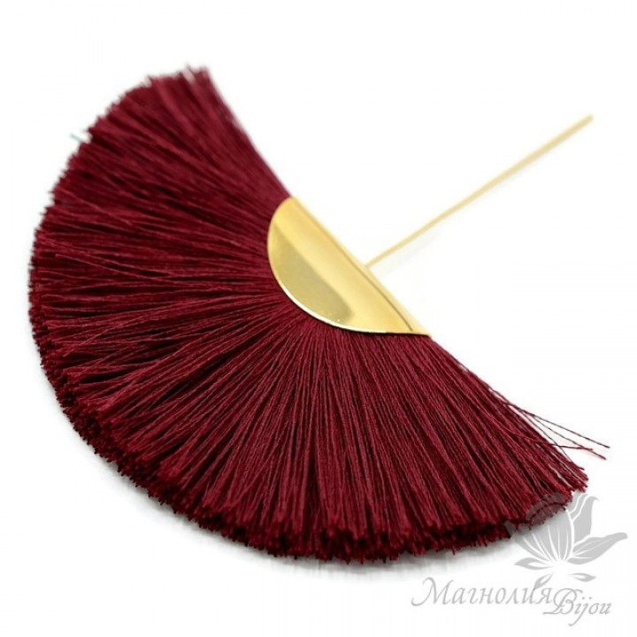 Silk fan brush "BURGUNDY" with pin (gold plated 16 carats)