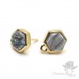 Studs with agate druze gray hexagonal, gilding 18 carats
