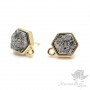 Hexagonal steel studs with pyrite druses, 18 carat gold plated